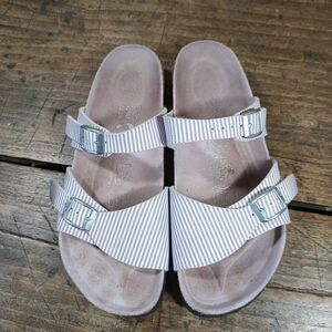 Birkis By Birkenstock L6 M4 EU37 Sandals Shoes Slides Lavender Stripe Buckles
